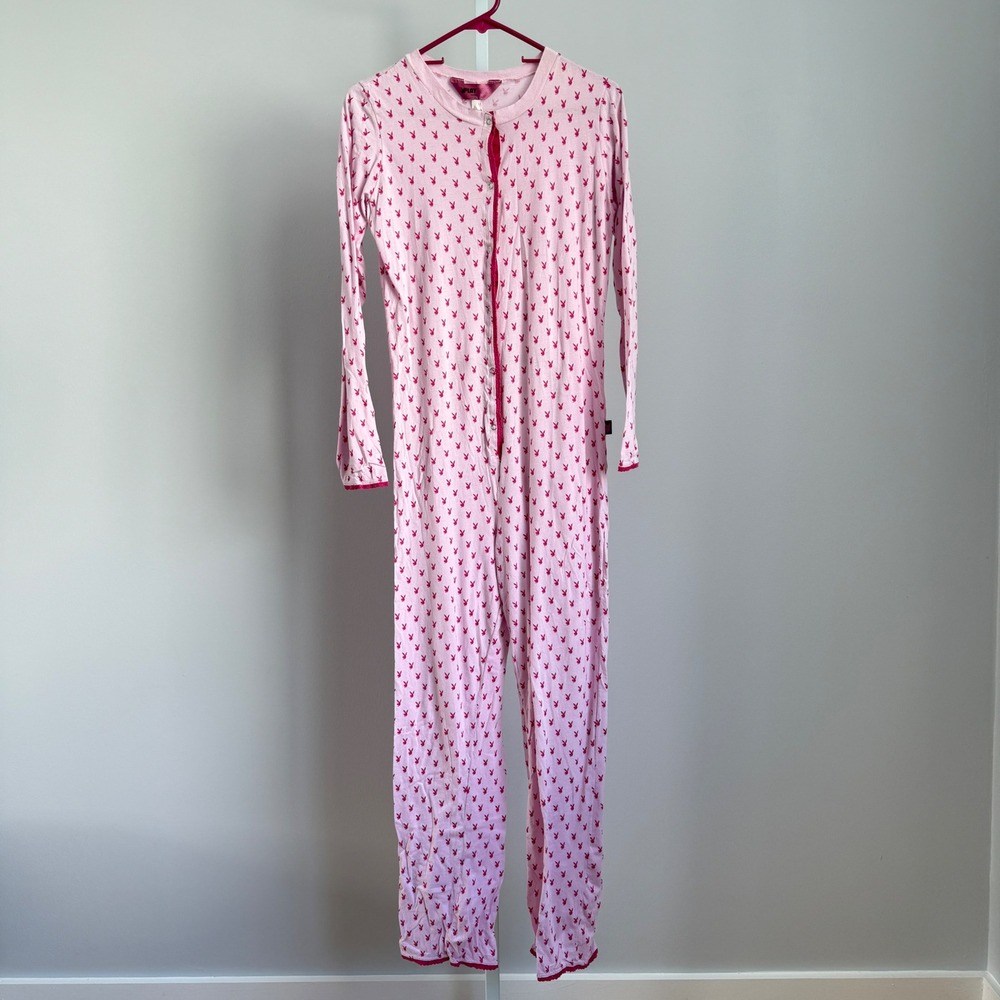 Playboy Intimates‎ Pink Bunny Print One Piece Union Suit Pajamas Women's XL